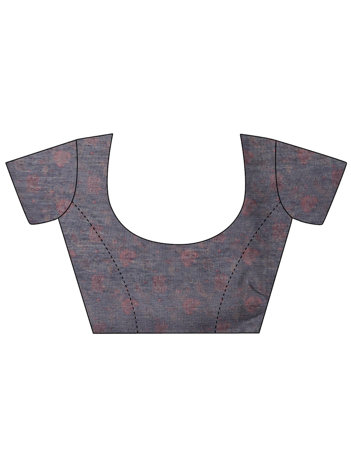 Grey Printed Silk Blend Saree With Unstitched Blouse Piece