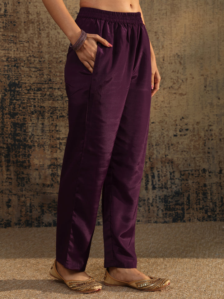 Burgundy Embroidered Silk Blend Straight Suit Set With Dupatta