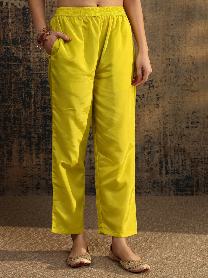 Lime Green Bandhani Embroidered Chinon Straight Suit Set With Dupatta