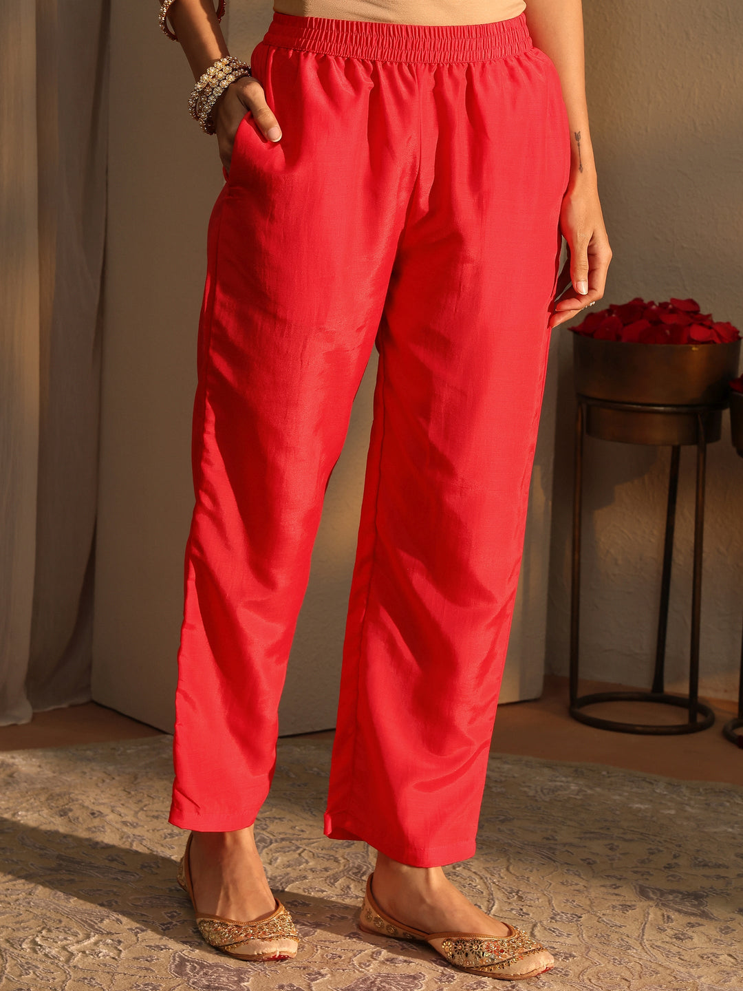 Coral Bandhani Printed Chinon Straight Suit Set With Dupatta