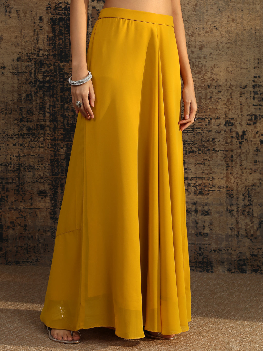 Libas Art Mustard Printed Cotton Blend A-Line Suit Set With Dupatta