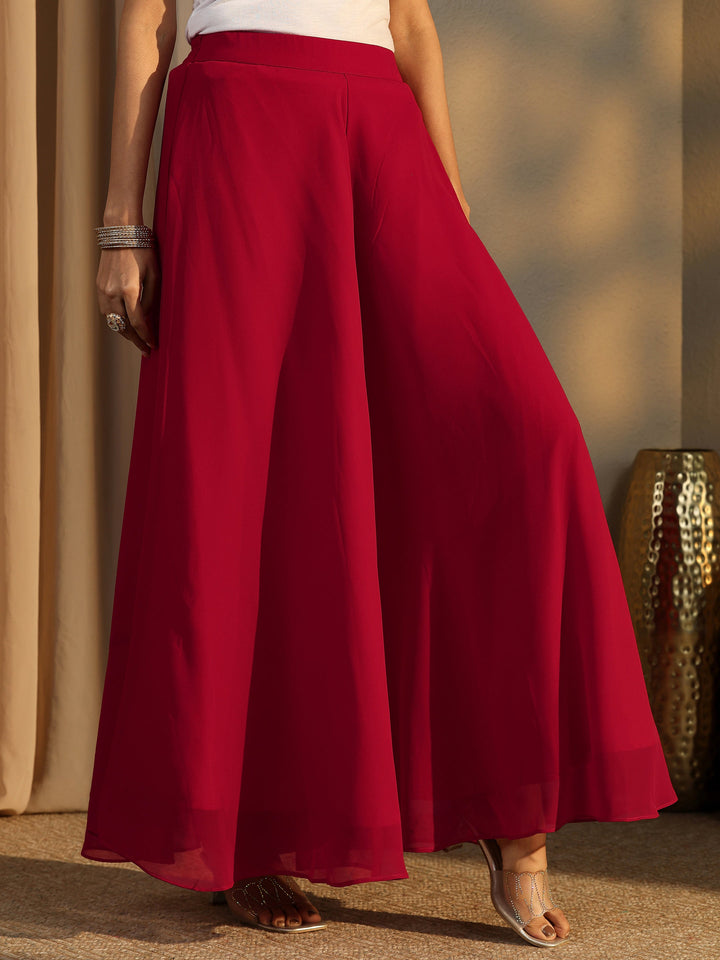 Libas Art Red Embroidered Georgette Straight Suit Set With Dupatta