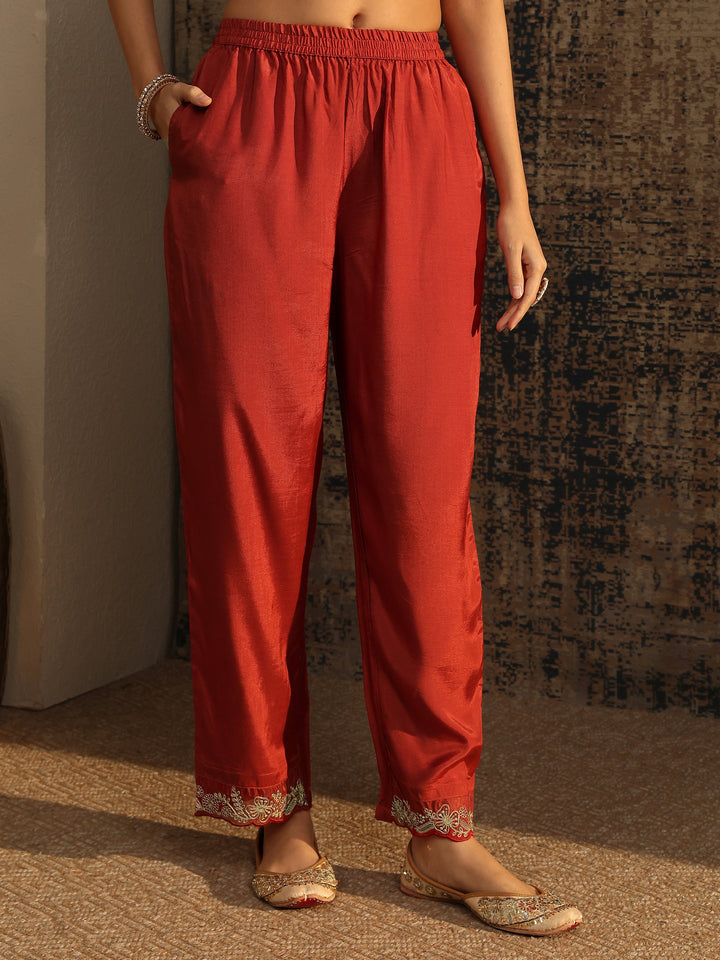 Libas Art Rust Embroidered Organza Straight Suit Set With Dupatta