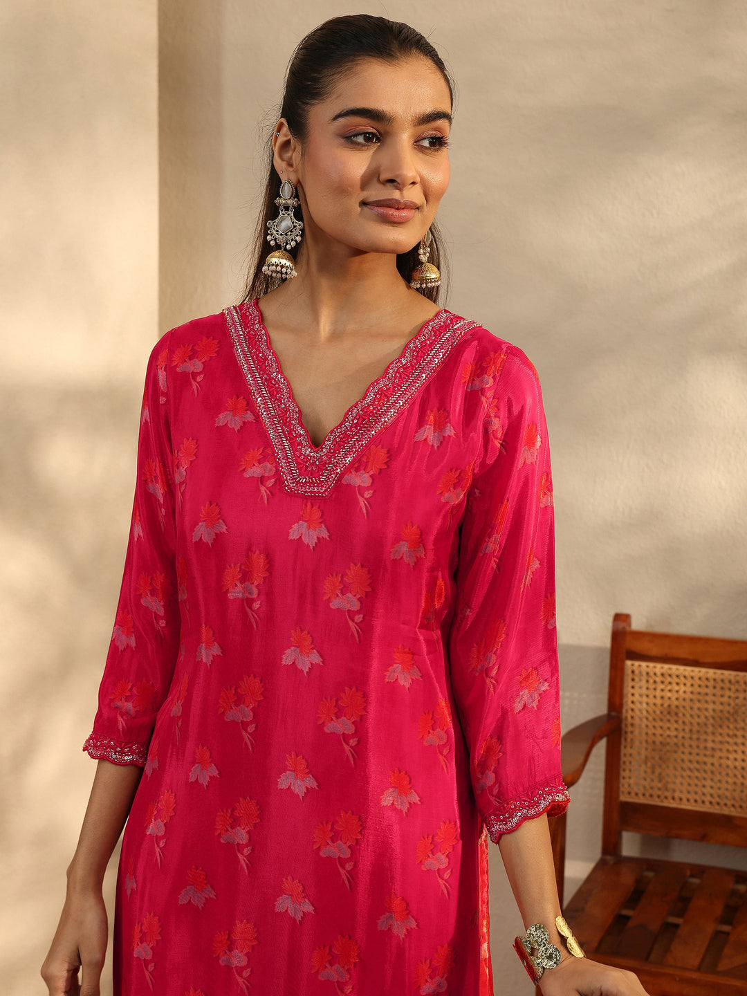 Libas Art Red Printed Crepe Straight Suit Set With Dupatta