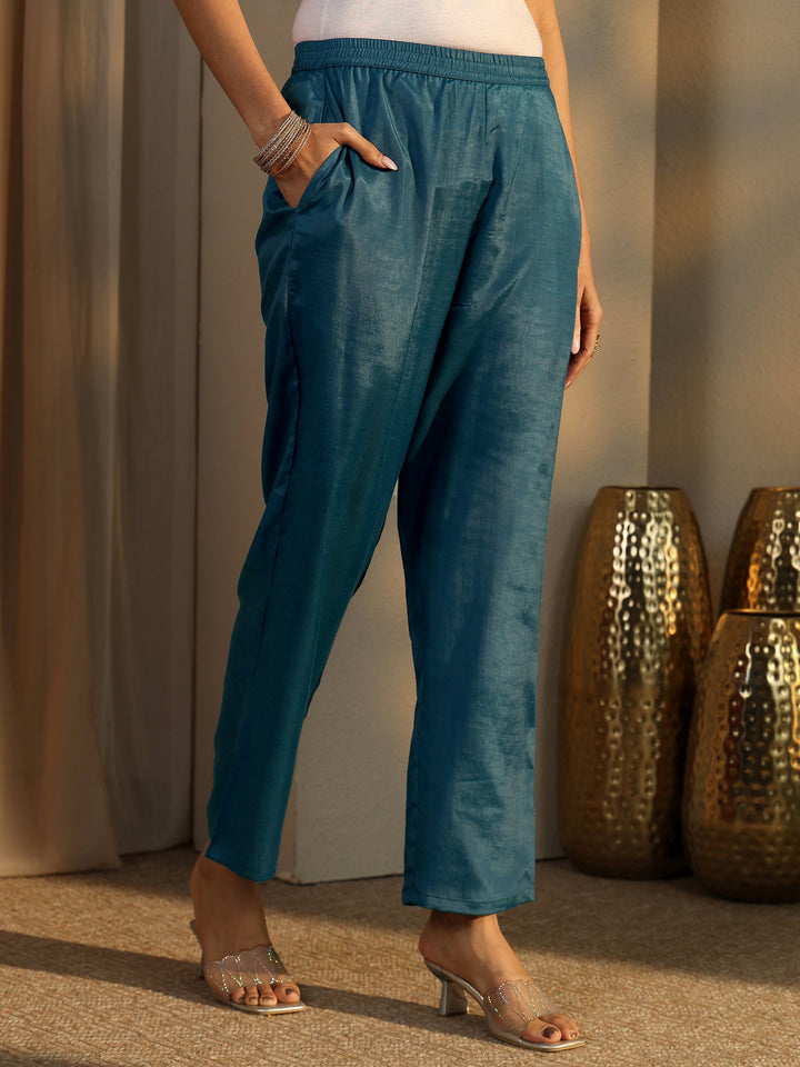 Teal Embroidered Silk Blend Anarkali Suit Set With Dupatta