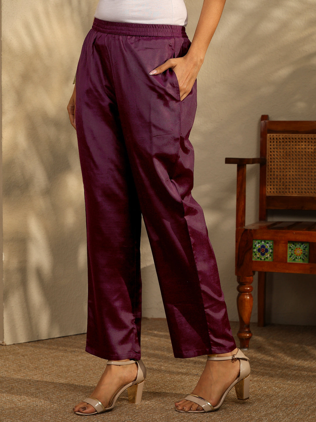 Purple Embroidered Crepe Straight Suit Set With Dupatta