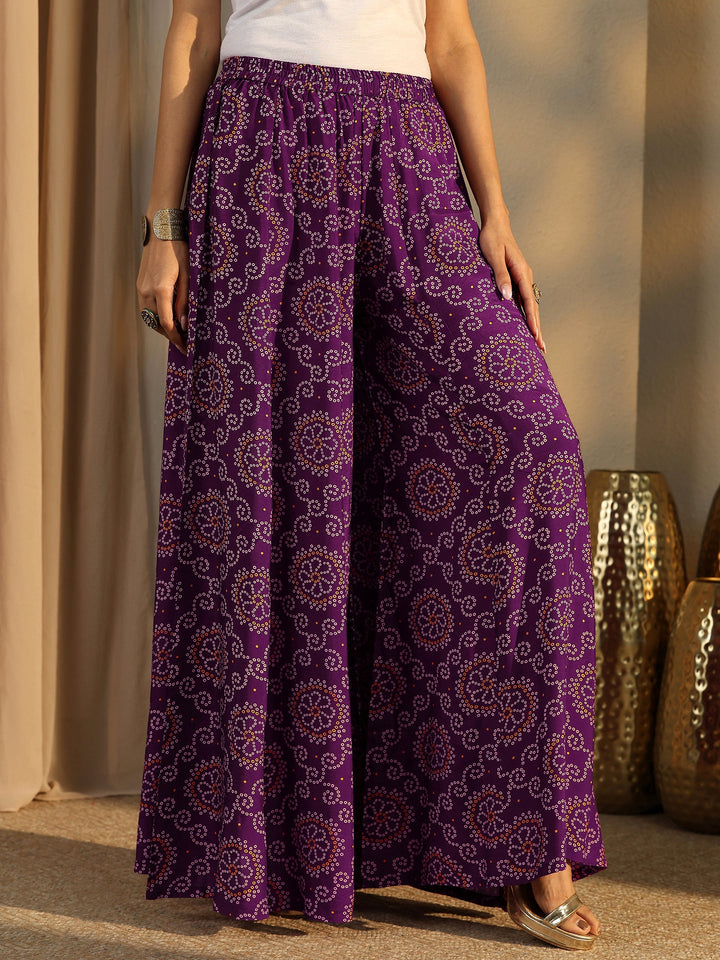 Purple Bandhani Printed Silk Blend Straight Suit Set With Dupatta