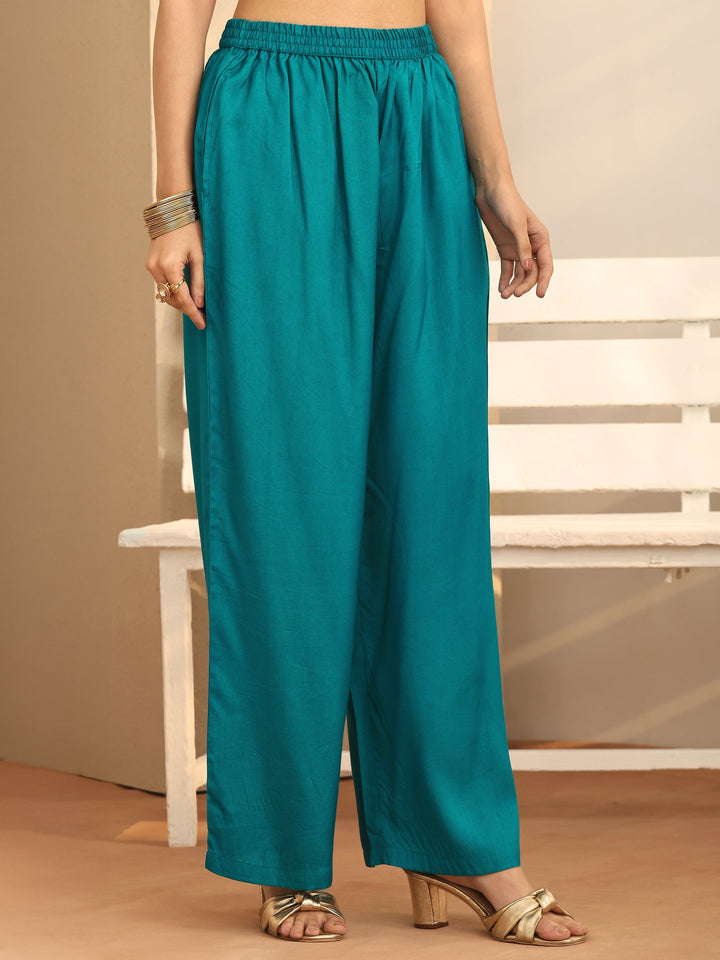 Libas Art Blue Printed Silk blend Straight Suit Set With Dupatta