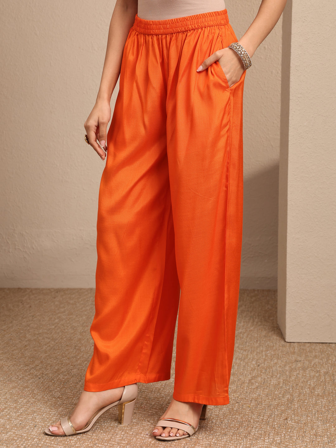 Libas Art Orange Embroidered Silk blend Straight Suit Set With Dupatta