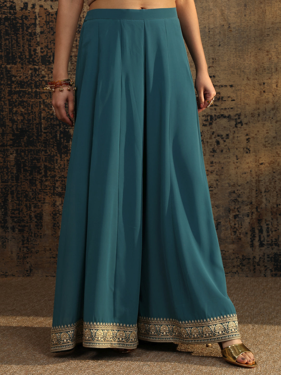 Libas Art Blue Embroidered Georgette Straight Suit Set With Dupatta