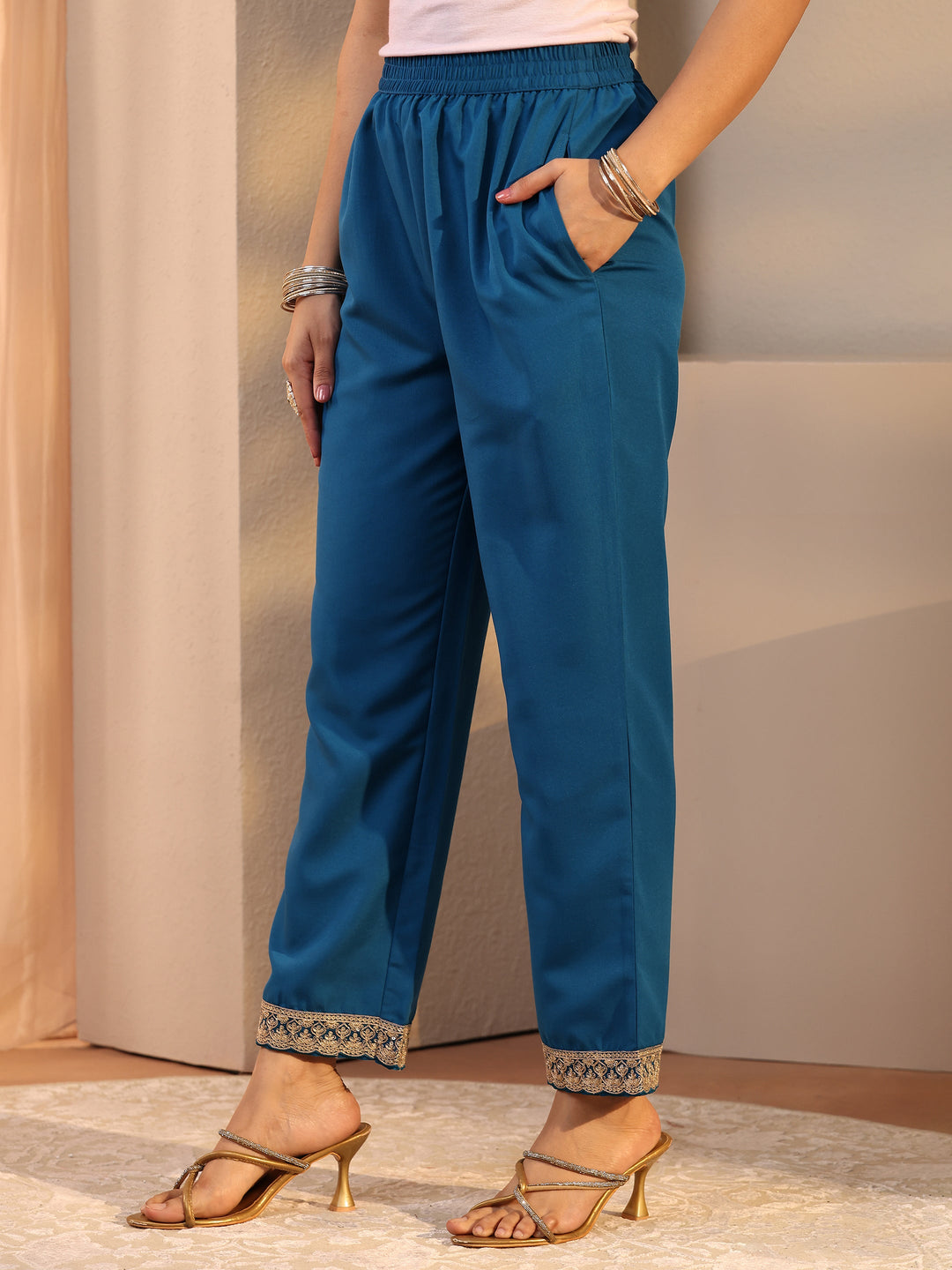 Teal Embroidered Chiffon Straight Suit Set With Dupatta
