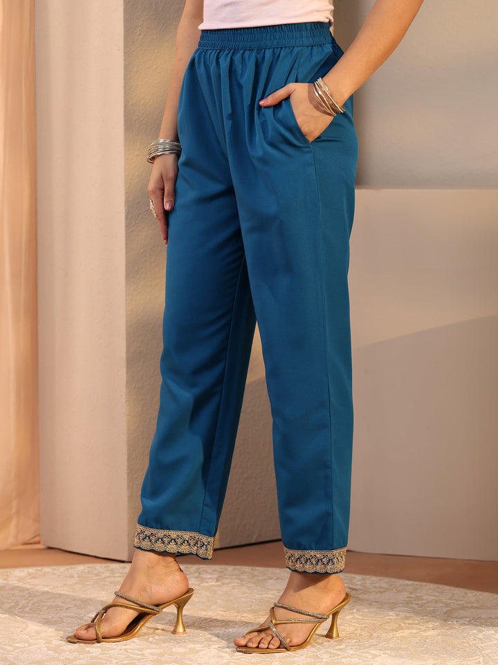 Teal Embroidered Chiffon Straight Suit Set With Dupatta