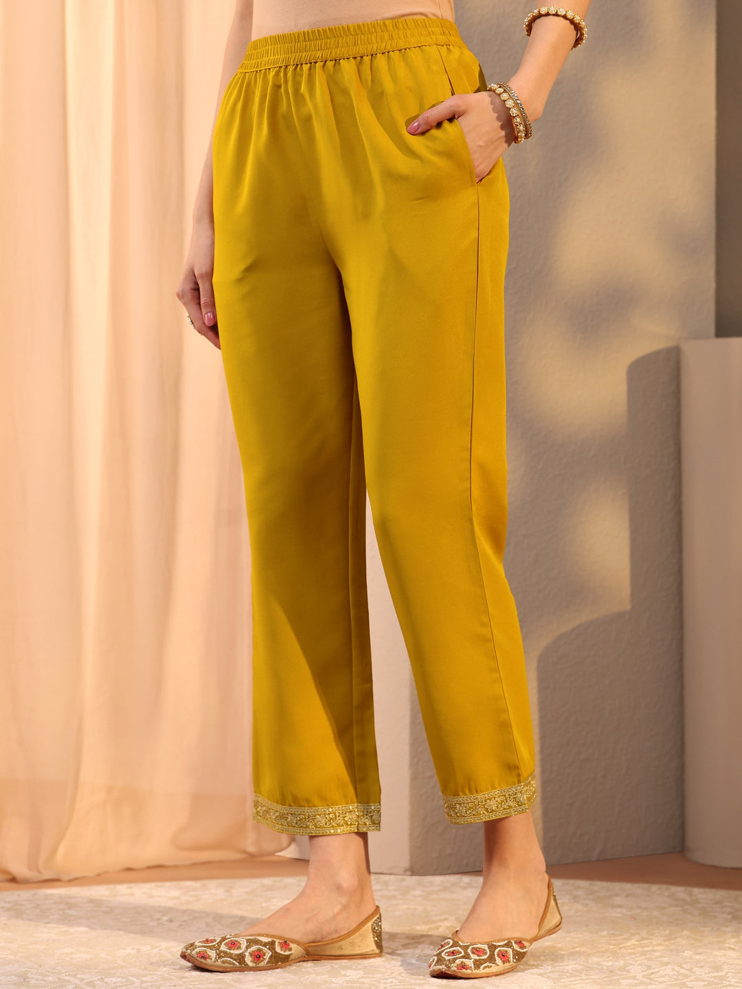 Mustard Embroidered Chiffon Straight Suit Set With Dupatta