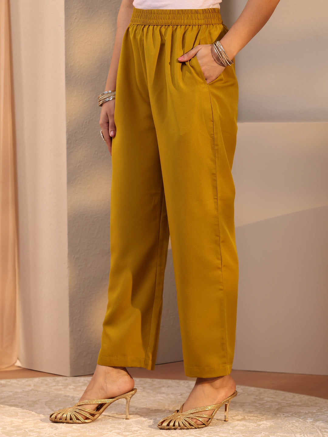 Mustard Embroidered Chiffon Anarkali Suit Set With Dupatta