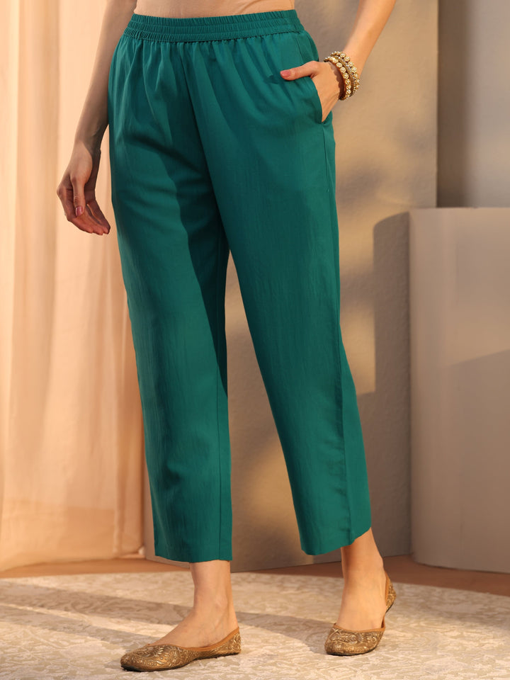 Teal Embroidered Chiffon Anarkali Suit Set With Dupatta