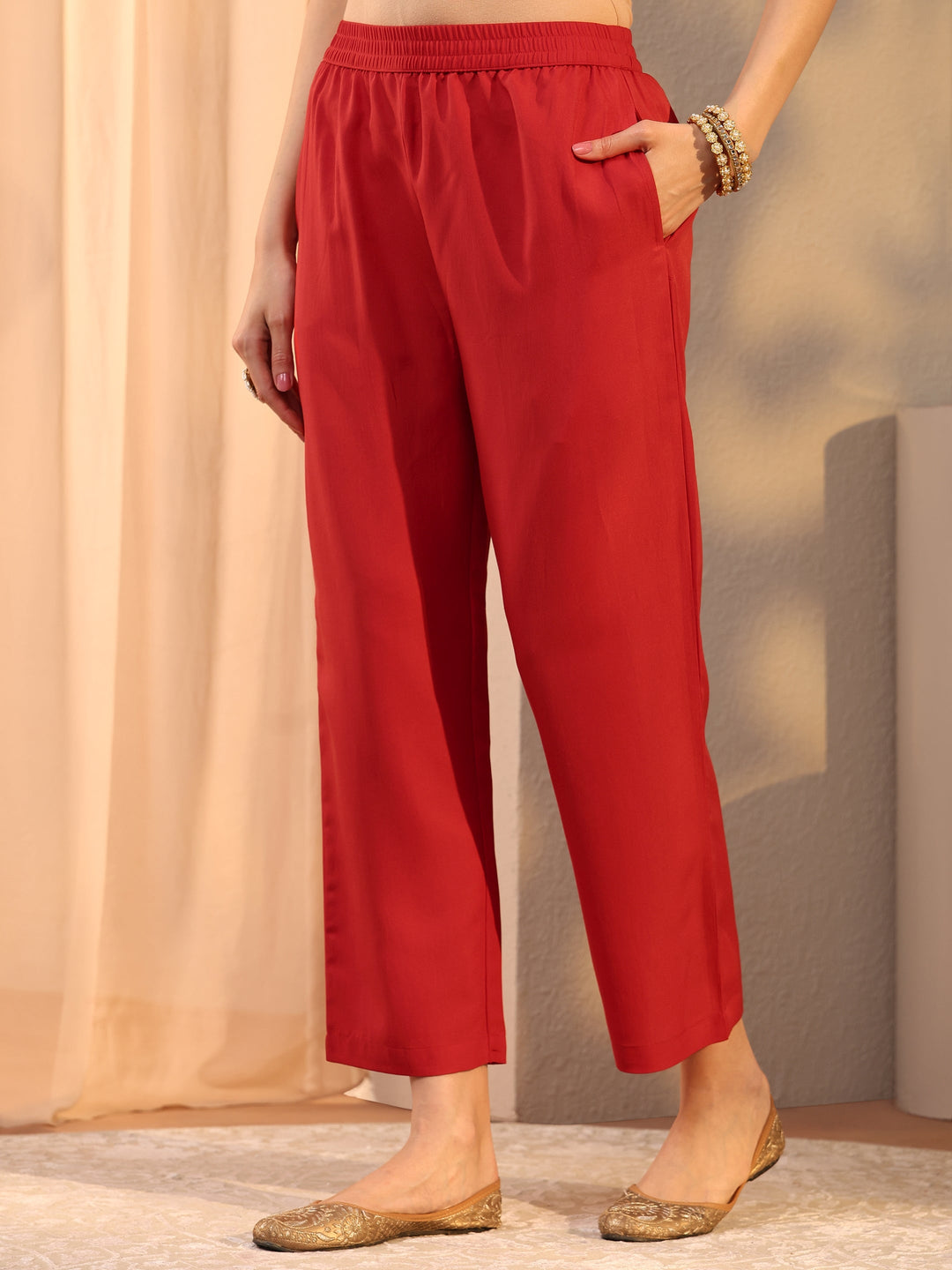 Red Embroidered Chiffon Anarkali Suit Set With Dupatta