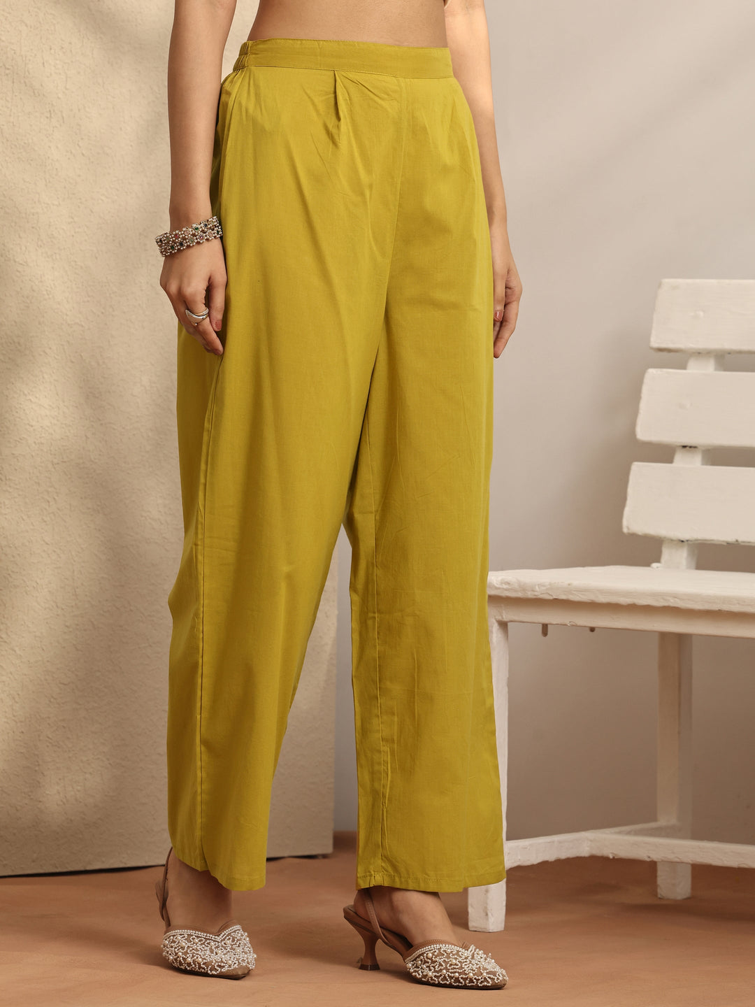 Mustard Embroidered Cotton Straight Suit Set With Dupatta