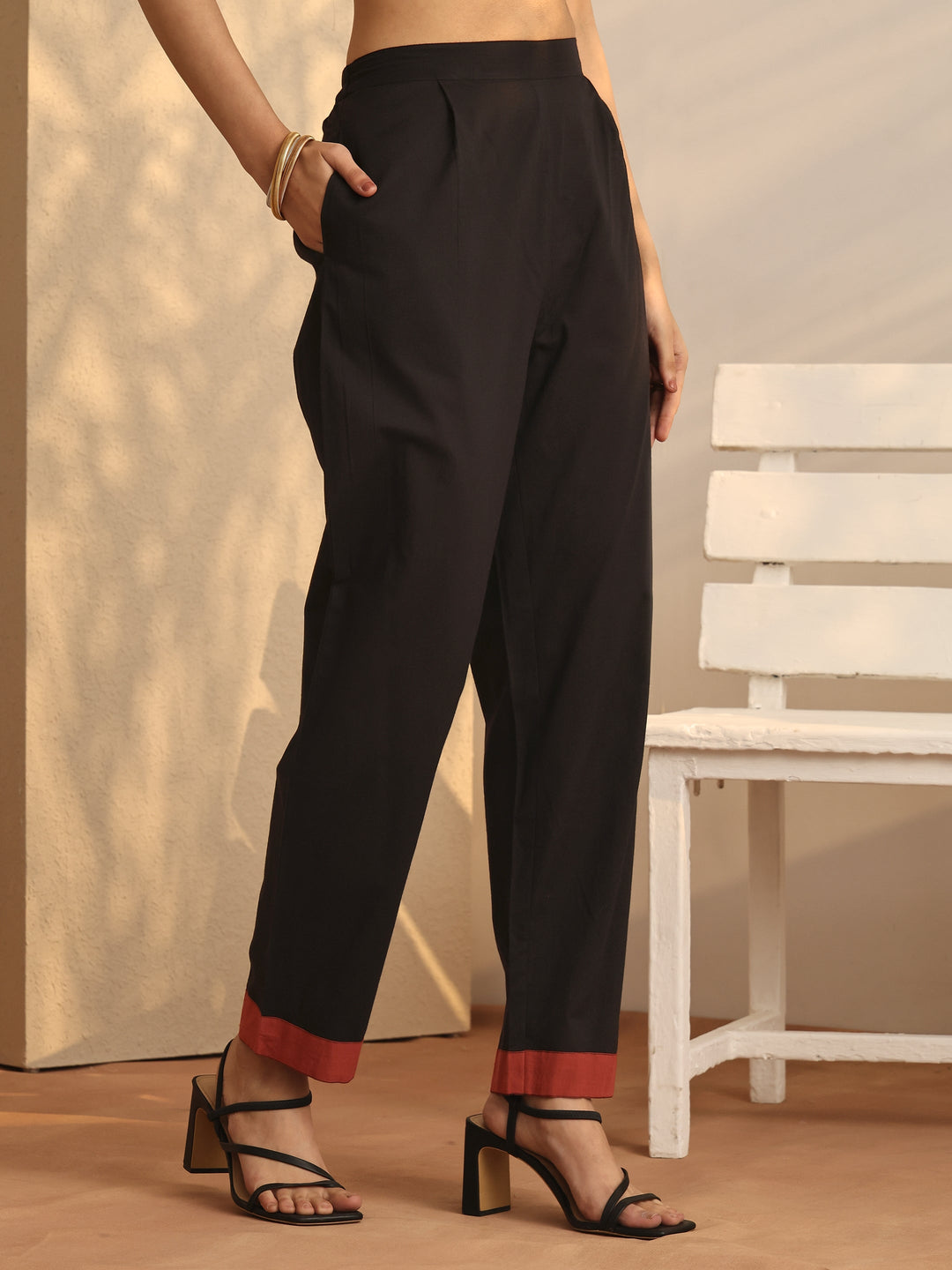 Black Tribal Printed Cotton A-Line Suit Set With Dupatta