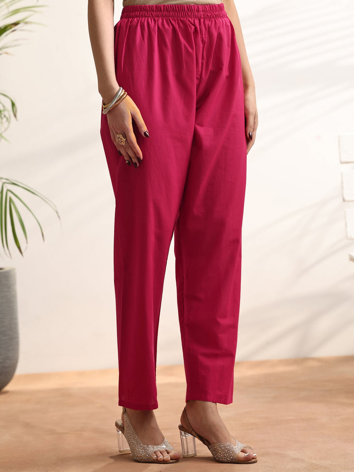 Pink Embroidered Cotton Straight Suit Set With Dupatta
