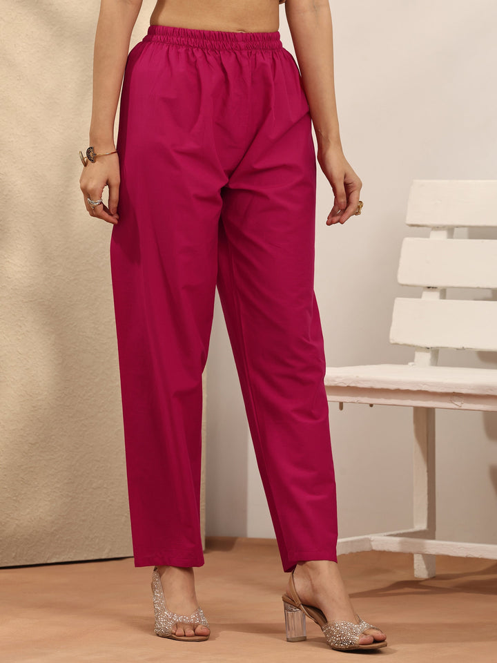 Pink Embroidered Cotton Straight Suit Set With Dupatta