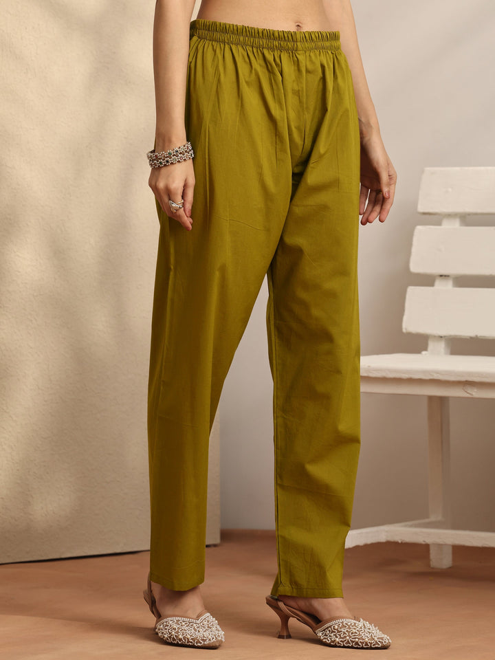 Green Embroidered Cotton Straight Suit Set With Dupatta