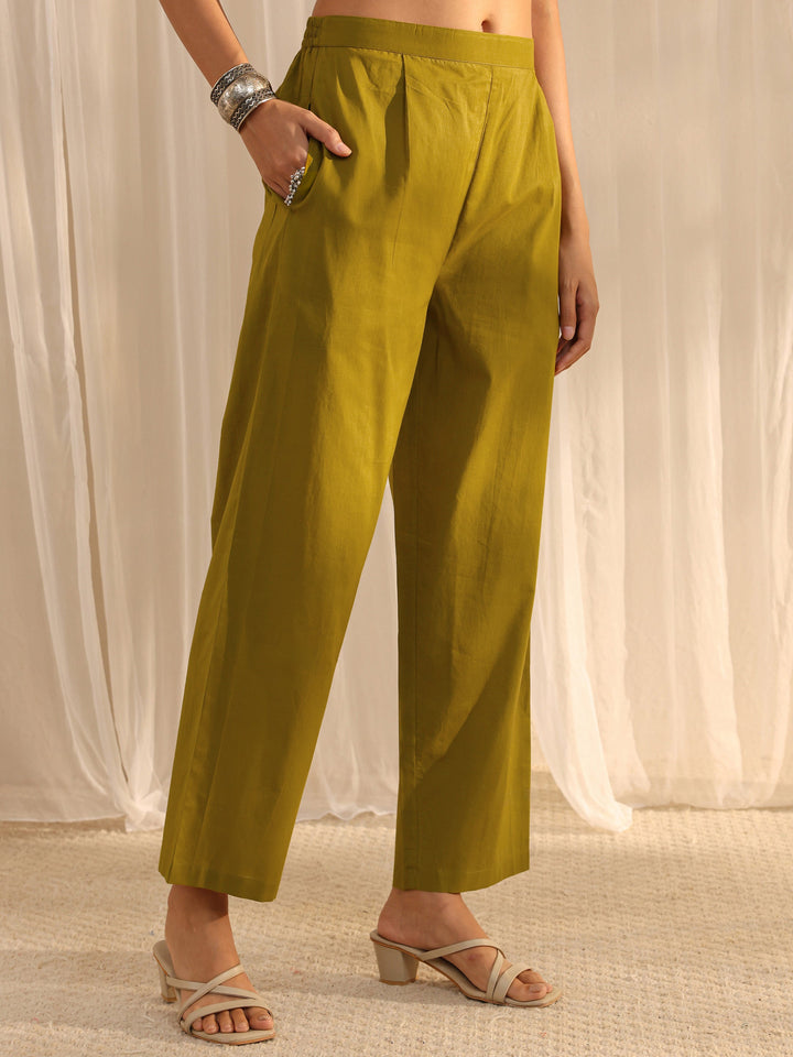 Green Embroidered Cotton Straight Suit Set With Dupatta
