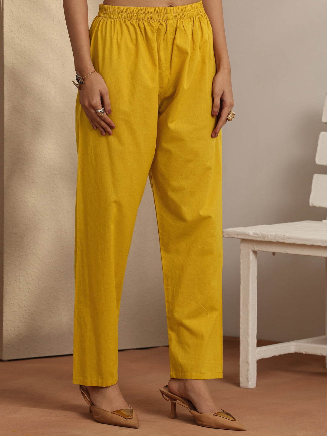 Mustard Embroidered Cotton Straight Suit Set With Dupatta