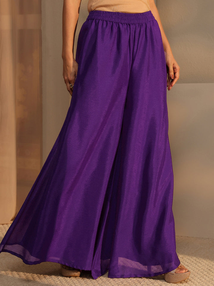 Purple Embellished Chinon Palazzo Suit Set With Dupatta