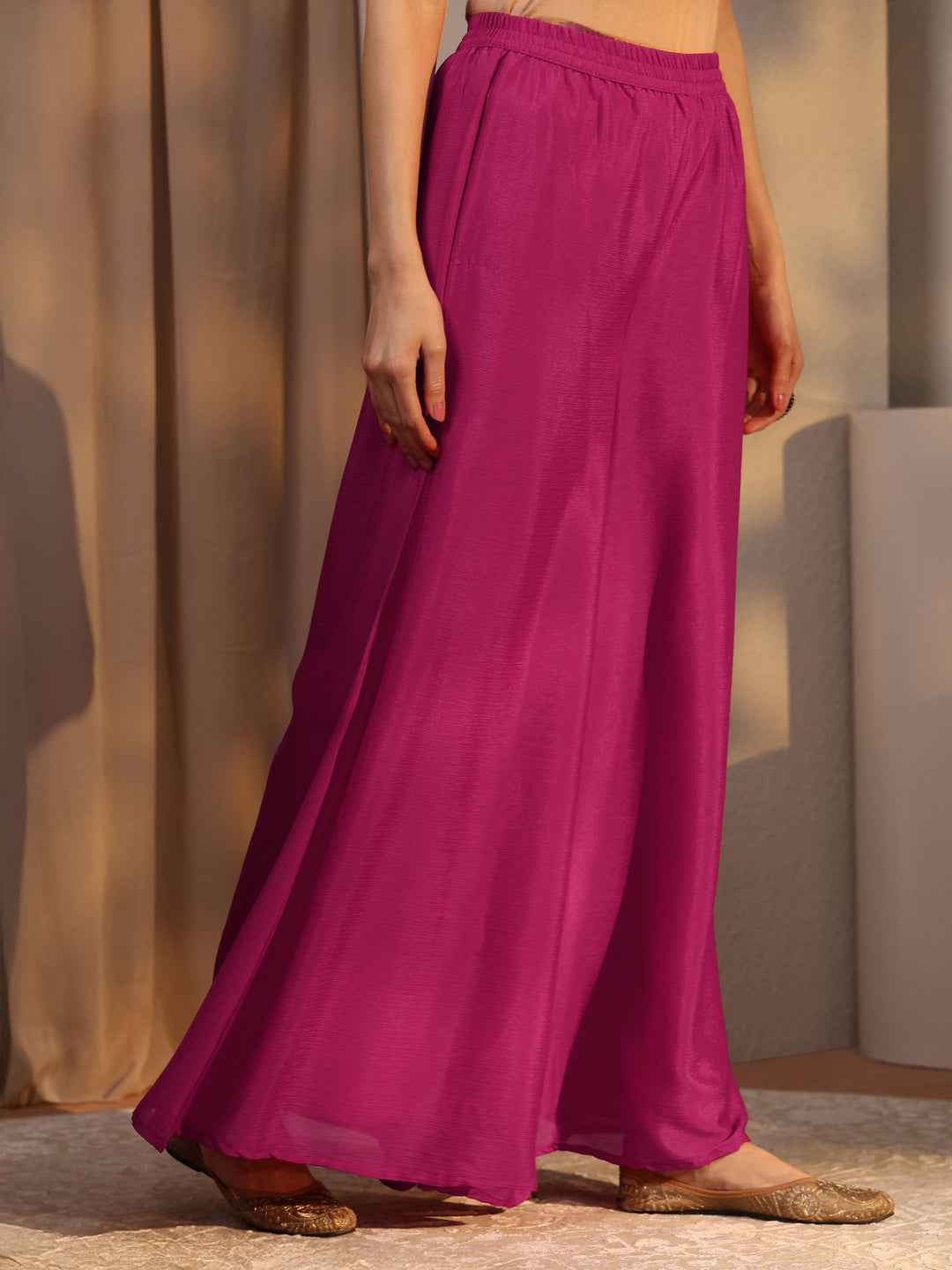 Pink Embellished Chinon Palazzo Suit Set With Dupatta