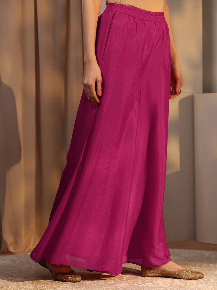 Pink Embellished Chinon Palazzo Suit Set With Dupatta