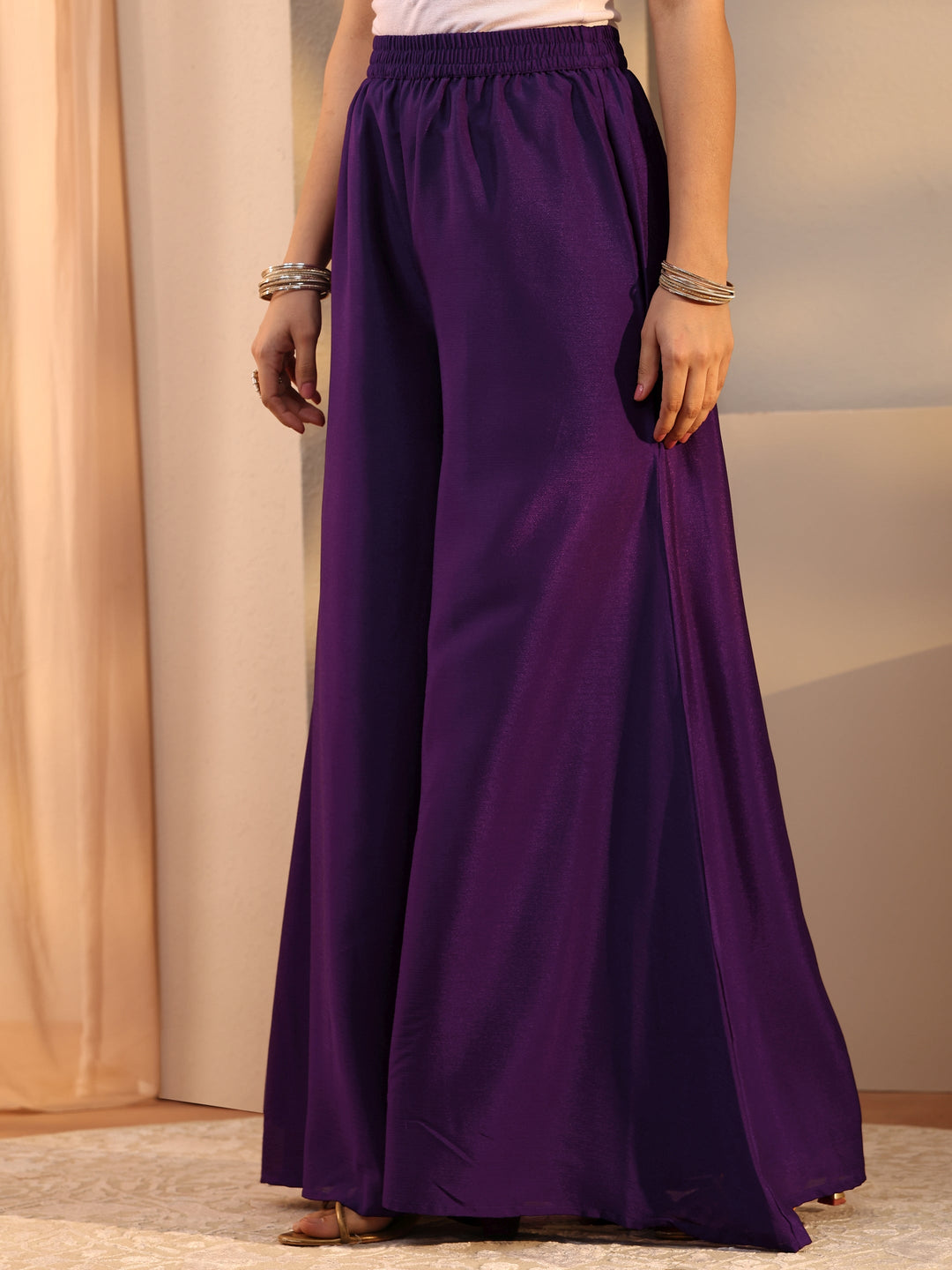 Purple Embellished Chinon Palazzo Suit Set With Dupatta