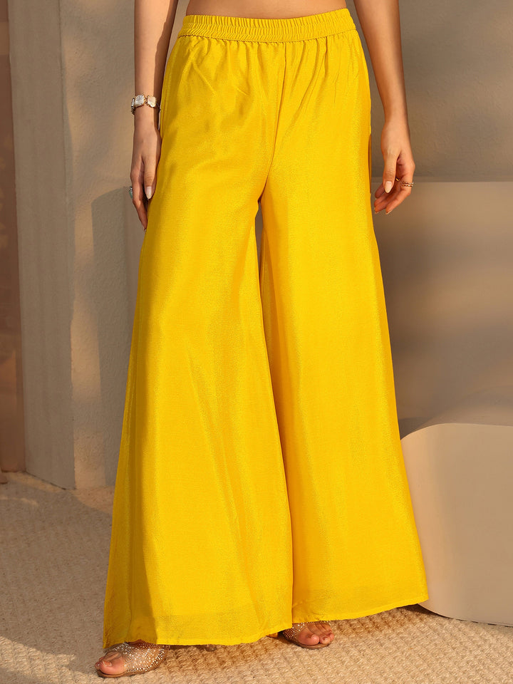 Yellow Embellished Chinon Palazzo Suit Set With Dupatta