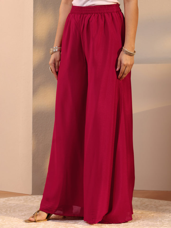 Libas Red Embellished Chinon Palazzo Suit Set With Dupatta