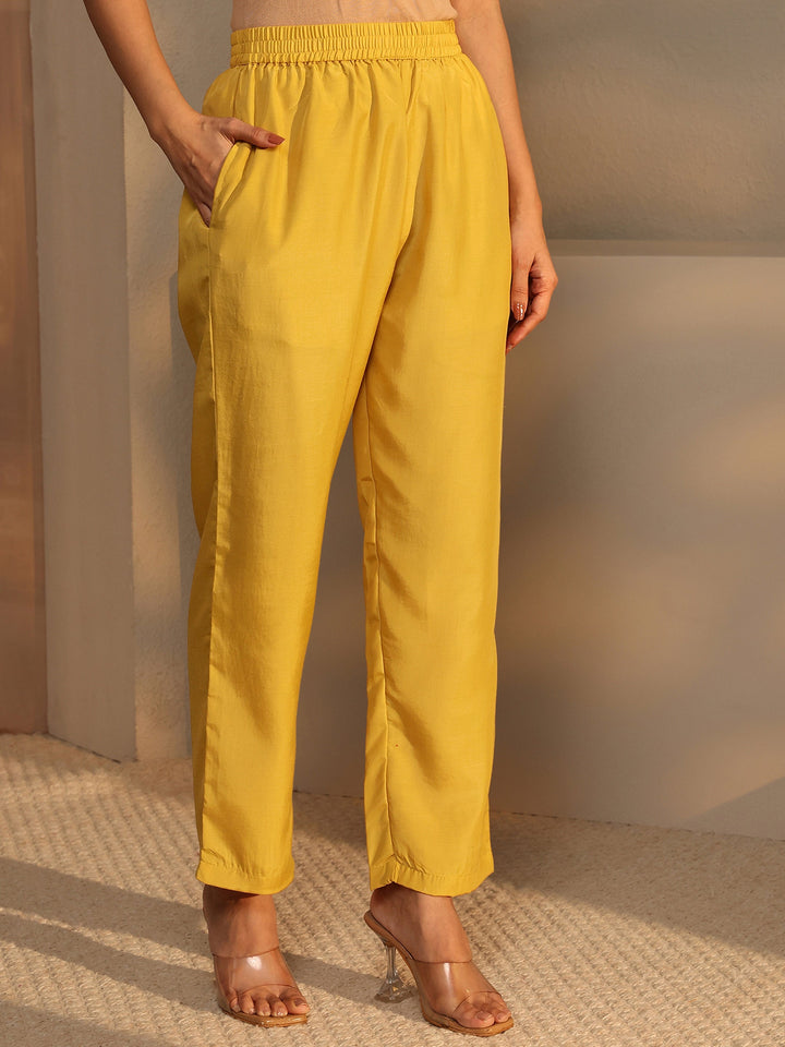 Mustard Embroidered Silk Blend Straight Suit Set With Dupatta