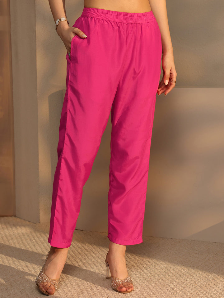 Pink Embroidered Silk Blend Straight Suit Set With Dupatta