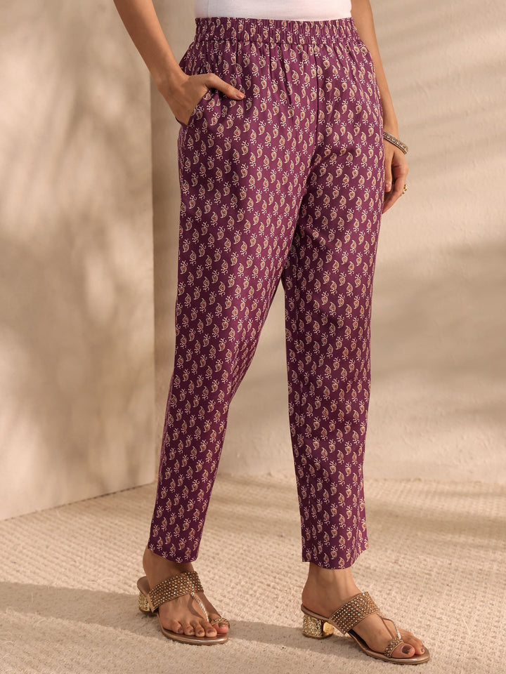 Burgundy Ajrak Printed Cotton Blend Straight Suit Set With Dupatta