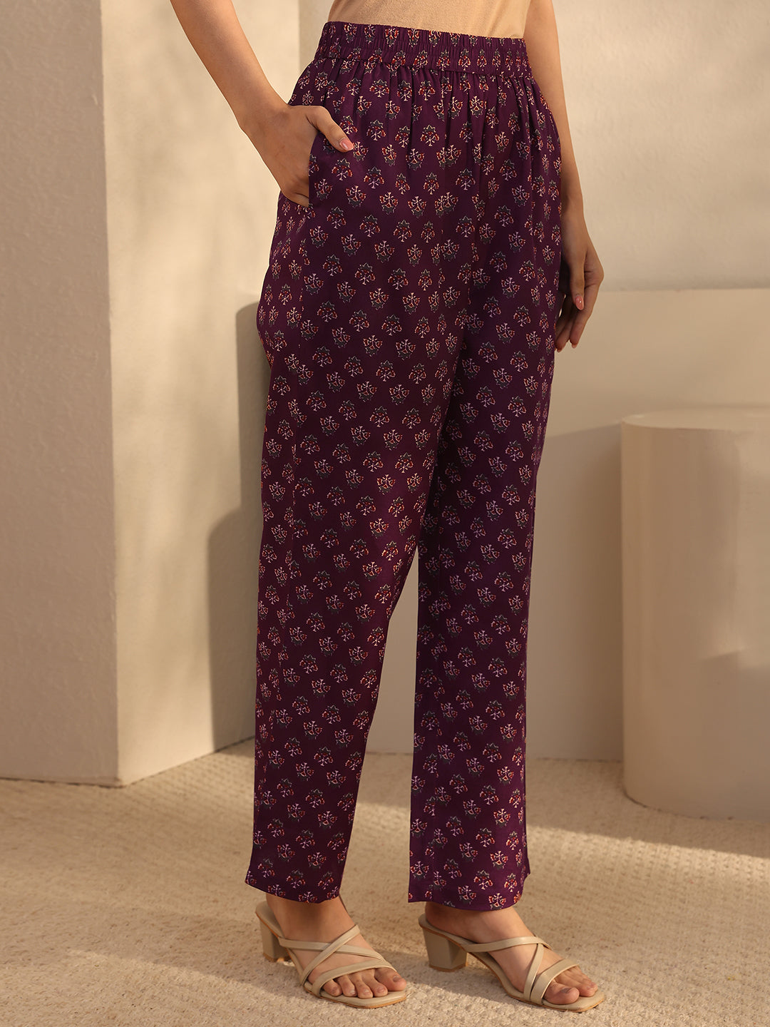 Maroon Floral Printed Cotton Blend Straight Suits Set With Dupatta