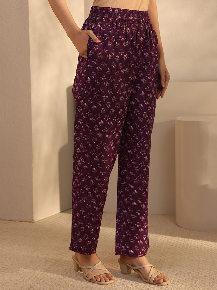 Maroon Floral Printed Cotton Blend Straight Suits Set With Dupatta