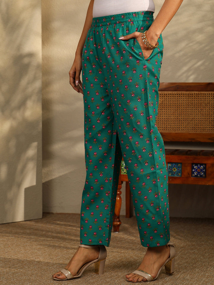 Blue Printed Cotton Blend Straight Suit Set With Dupatta