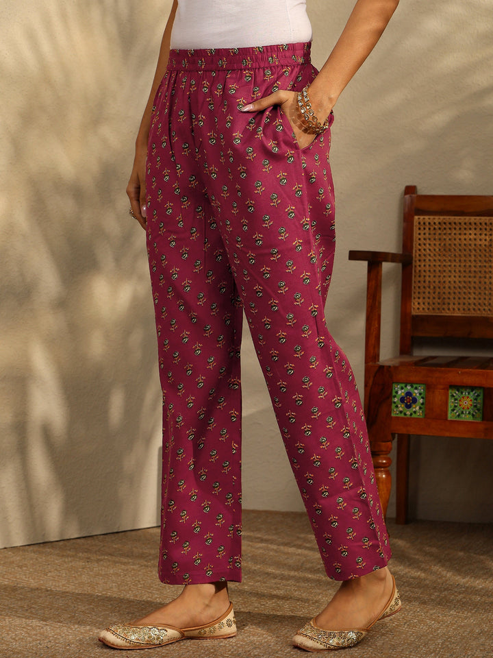 Maroon Printed Cotton Blend Straight Suit Set With Dupatta