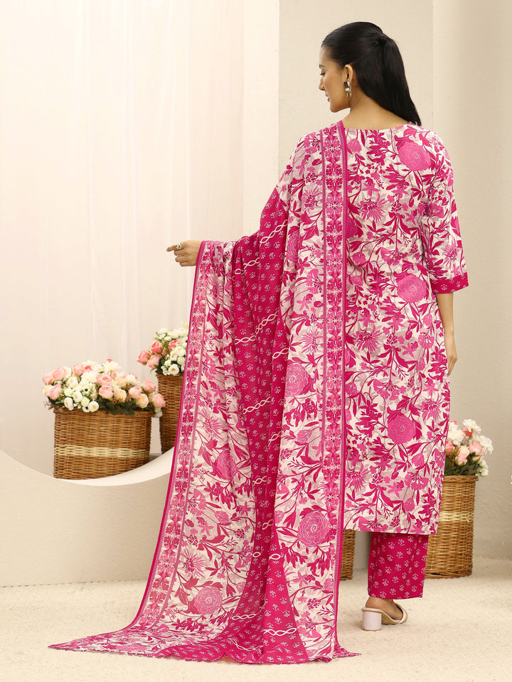 Pink Ethnic Motif Printed Cotton Blend Straight Suit Set With Dupatta