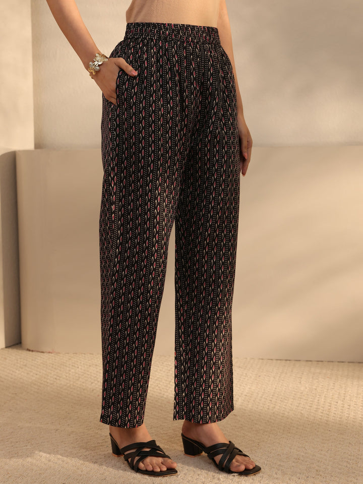 Black Ethnic Printed Cotton Blend Straight Suit Set With Dupatta