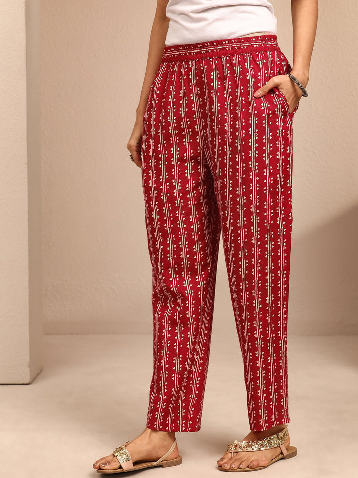 Red Printed Cotton Blend Straight Suit Set With Dupatta