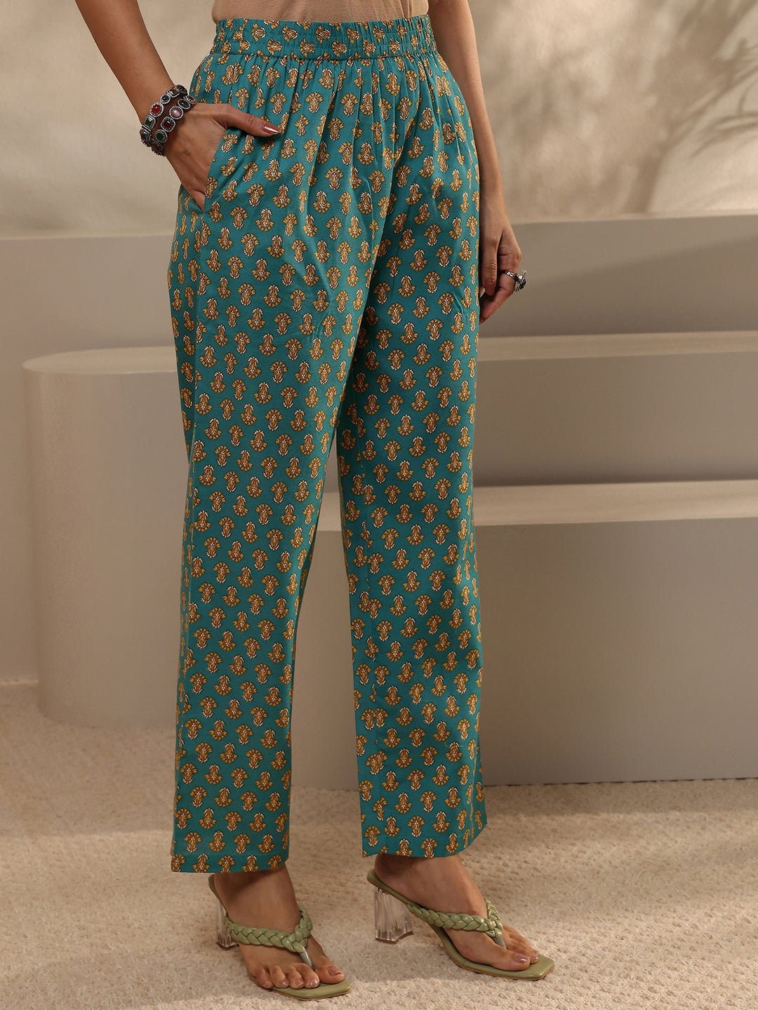 Blue Abstract Printed Cotton Blend Straight Suit Set With Dupatta