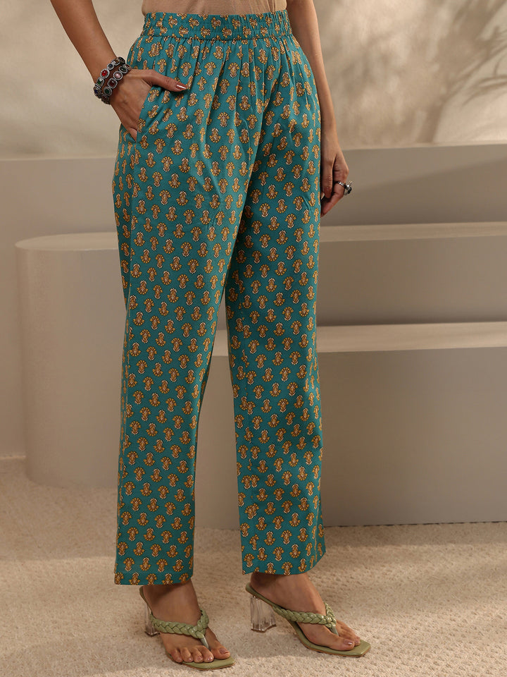 Blue Abstract Printed Cotton Blend Straight Suit Set With Dupatta