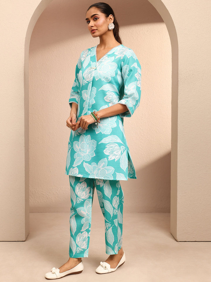 Blue Printed Cotton Blend Co-Ord Set