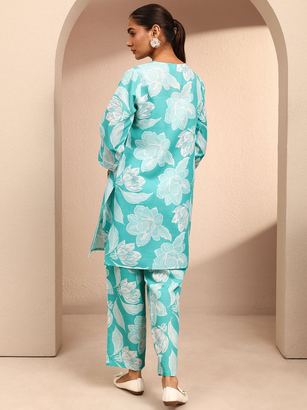 Blue Printed Cotton Blend Co-Ord Set