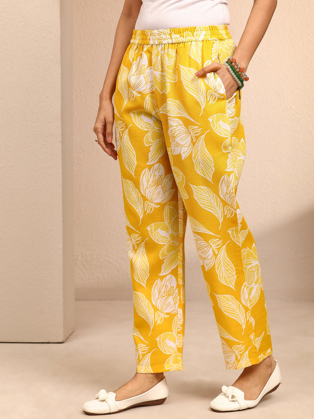 Yellow Printed Cotton Blend Co-Ord Set