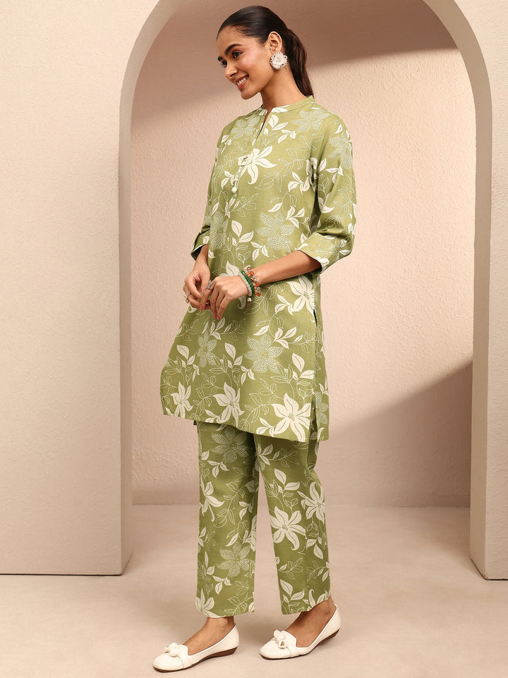 Green Printed Cotton Blend Co-Ord Set