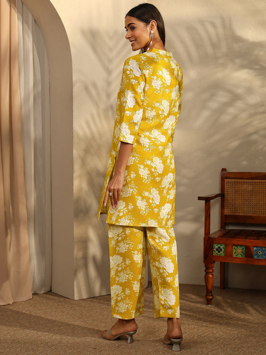 Mustard Printed Cotton Blend Co-Ord Set